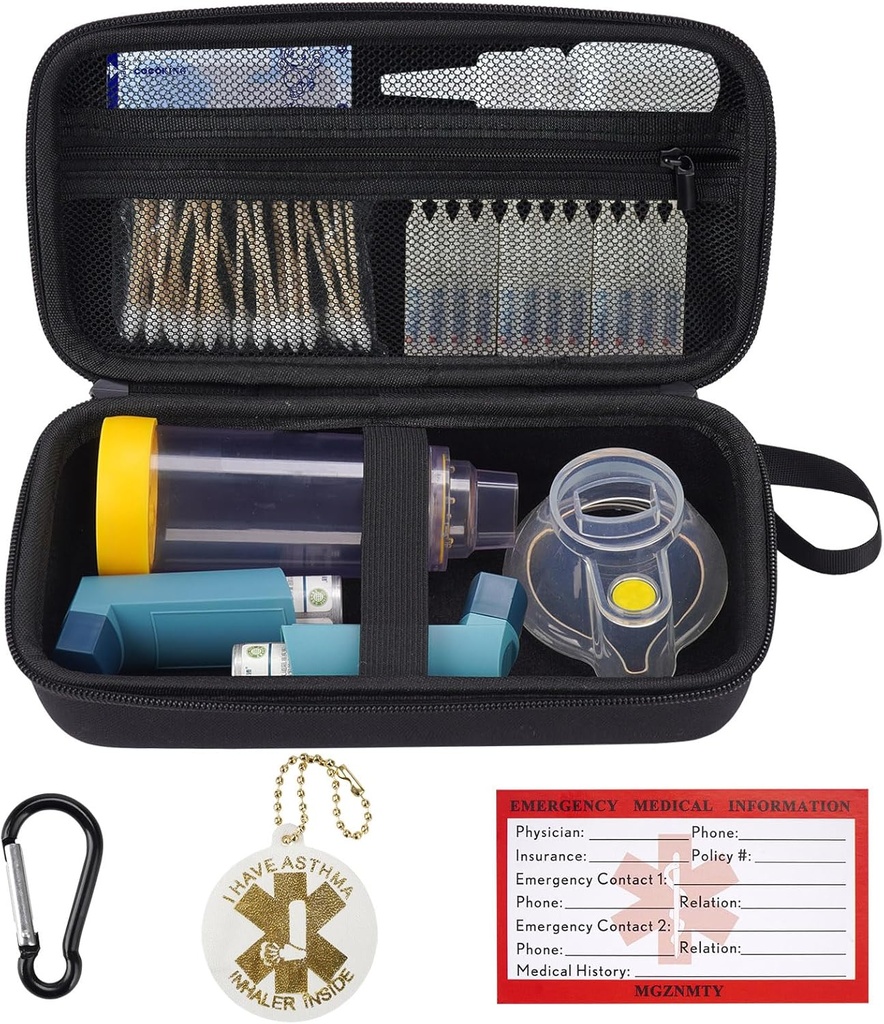 MGZNMTY旅行 携带与成人和儿童的Asthma Inhaler Spacer、Masks、Inhaler Holder与Asthma警报标签和医疗卡兼容的案件,武警(仅案例)(黑色)