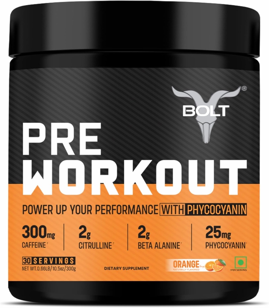 Bolt Pre Workingout Supplement with Cafeine, Citrulline Malate, B-Alanine, Taurine QQ爆炸能量, Pump & Focus QQ300g, 30 services QQ 丹吉橙