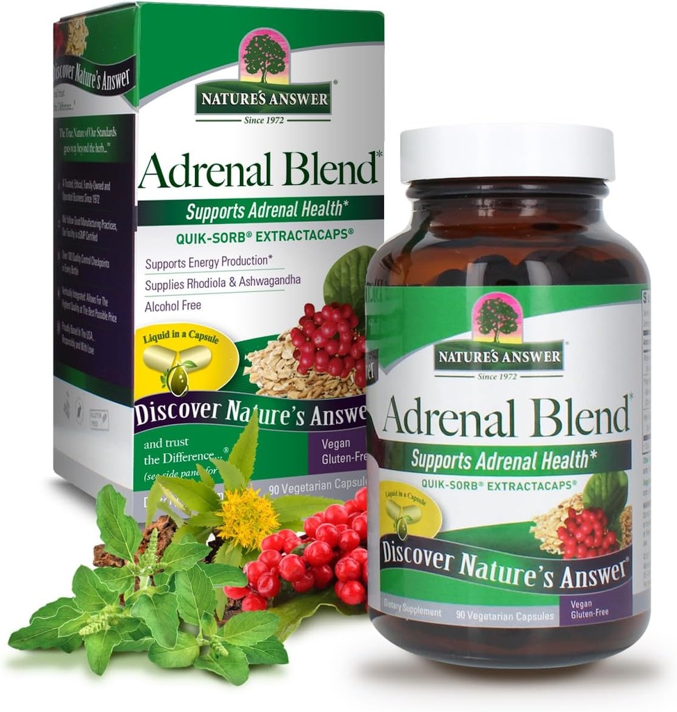 自然之答 外盖 肾上腺综合应激物 远离植物 90 Capsules Vegan 植物 草本植物 合并 饮食补充品 无伤害