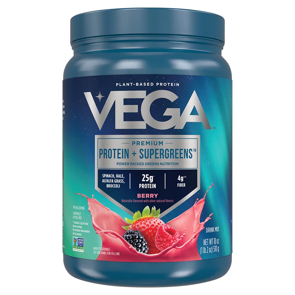 Vega蛋白和绿素蛋白蛋白混合莓(11种服务) 25g 植物基蛋白质加蔬菜、Vegan、N-GMO、Pea Protein for Men, 1.2磅