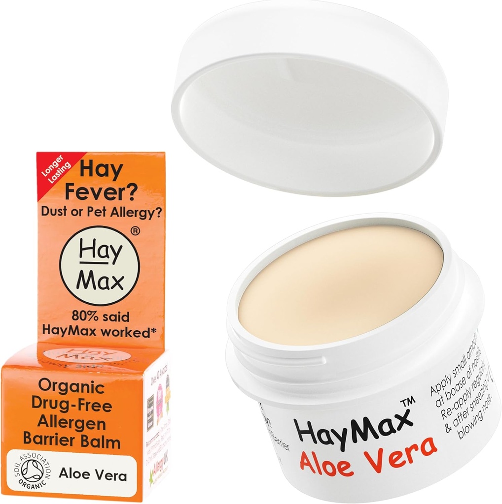 HayMax Allergen障碍物- Aloe Vera 0.17 fl oz - 有机、天然和无染色的 Hay Fever & Alergy Relief Balm - Blocks Pollen & Other Allergen 粒子 - 成人、儿童和孕妇的伟大