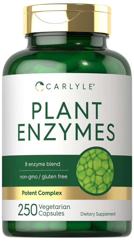 Carlyle Plant Enzemes with Protase, Papain, Laactase and Bromelain → 250 Capsules → 多酶混合 → Non-GMO & Gluten 免费补充