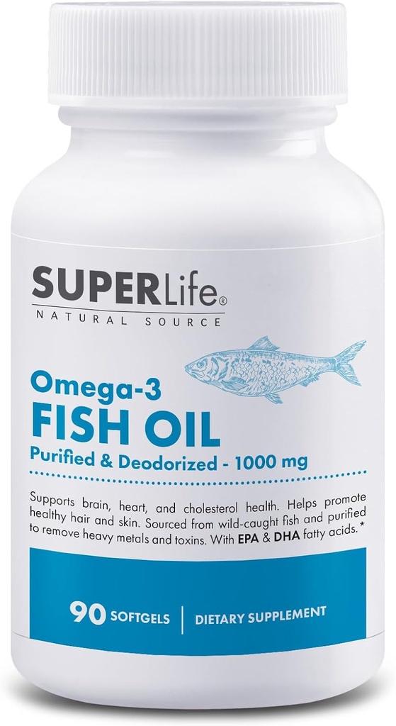 Omega-3 鱼油 -- -- 1000毫克纯化除臭剂,来自野生捕捉鱼,配有EPA和DHA 脂肪酸 -- -- 支持心、脑、毛和皮肤健康 -- -- 90软胶