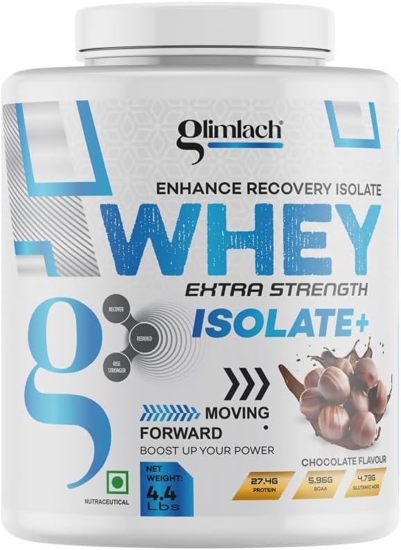 GLIMLACH 超强隔离剂 + 蛋白粉用于肌肉支持与恢复, 蔬菜 - 主源 Whey 隔离剂(4.4LBS,巧克力)