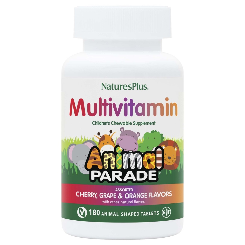 NatusPlus 动物游行儿童 Chewable 多维特敏 - 180 动物形状的碑文 - 自然种类的火焰 - 蔬菜,格鲁滕自由 - 90 服务