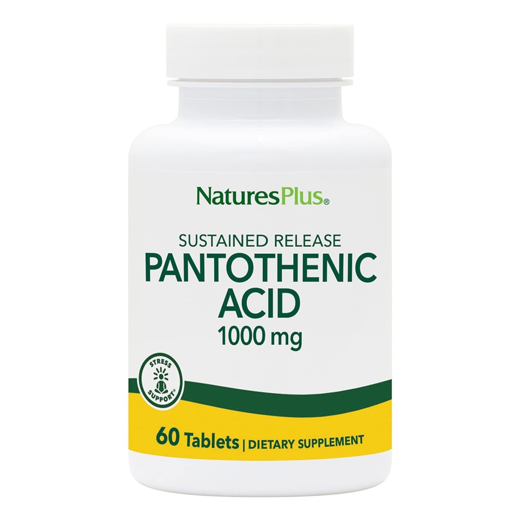NaturesPlus Pantothenic酸,持续释放 - 1000 mg, 60 片 - 高剂量维生素B5 补充 - 蔬菜, Gluten Free - 60 services