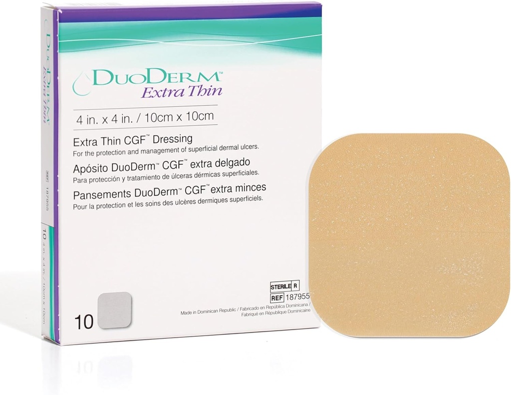 ConvaTec DuoDERM 外薄控制 Gel 公式 4“ x4” 水龙骨固态粘附剂,用于超正式的伤口、低滑动、无乳胶、防水、方块、贝格、10厘米盒