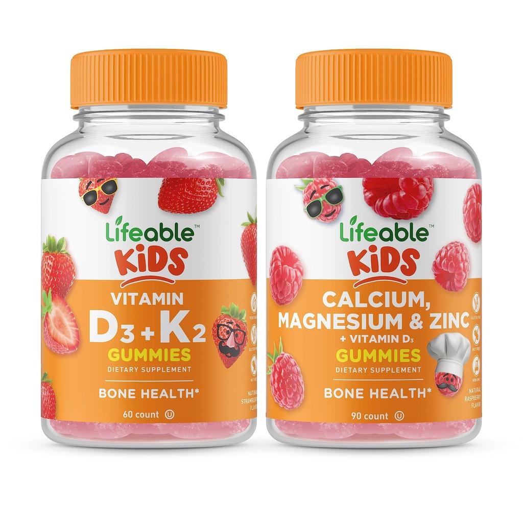 活生生的维生素D3 + 维生素K2 Kids + 钙 镁和锌 Kids, Gummys Bundle - Great Tasting, Vitamin Supplement, Gluten Free, GMO Free, Chewwable Gummy (英语).