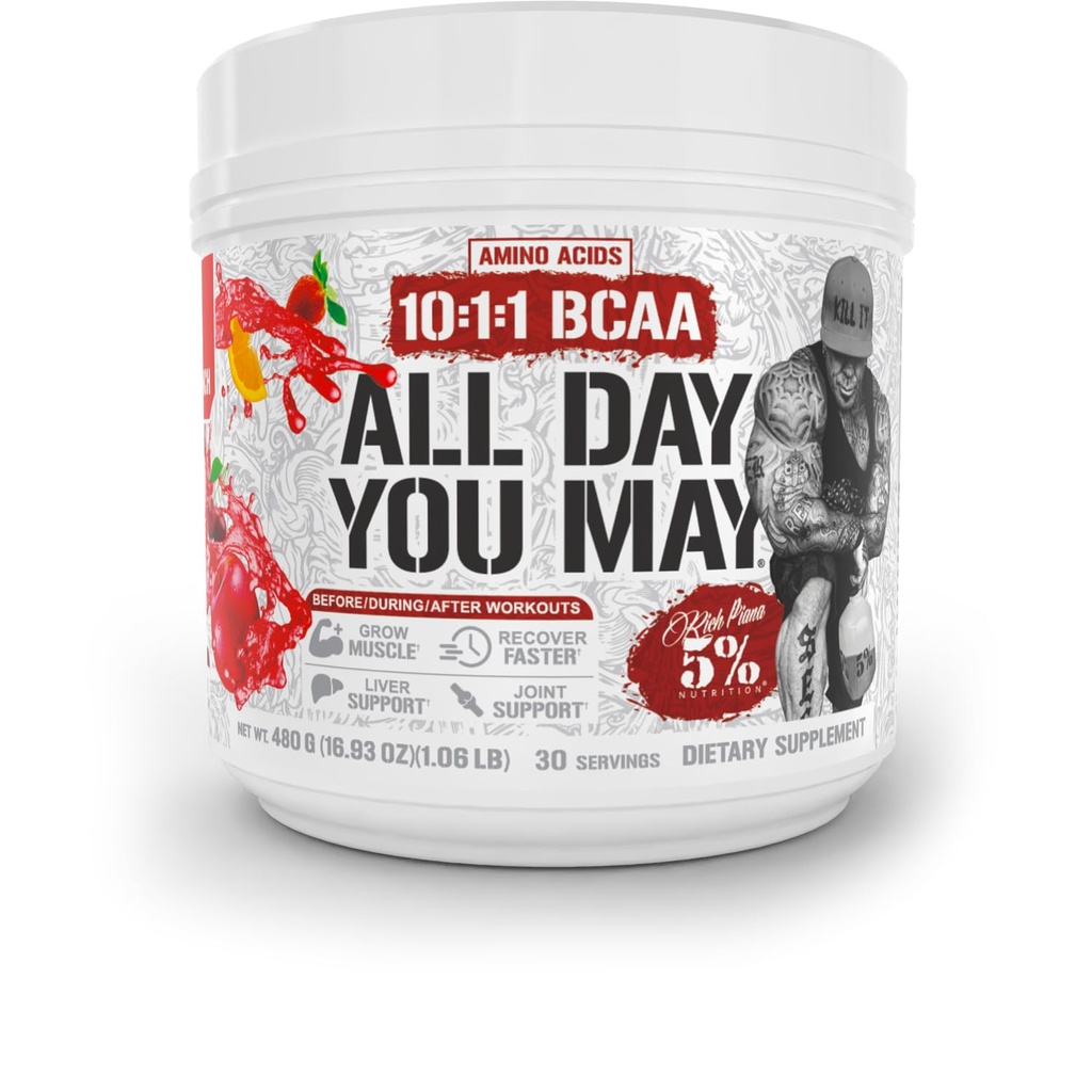 5% 营养 富人皮亚娜 All Day You May BCAA 粉末 ++ Premium Intra & Product 氨基酸,水分,耐力,肌肉恢复,联合和肝脏支持 → 16.93 oz, 30 services (Fruit Punch)