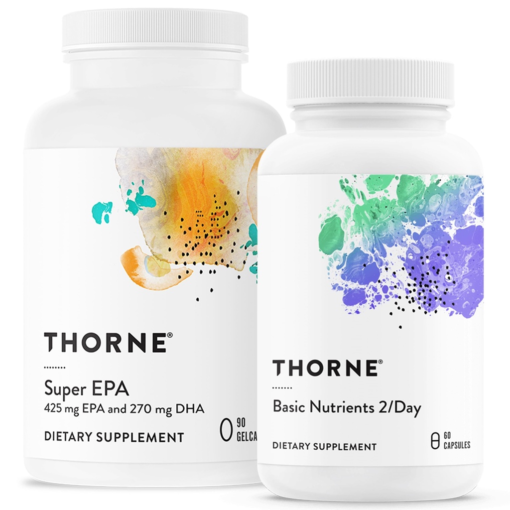 THORNE - 健康基本内容包 - Omega-3和多维他命Combo - 超级环保局和基本营养剂 2/Day - 30 服务