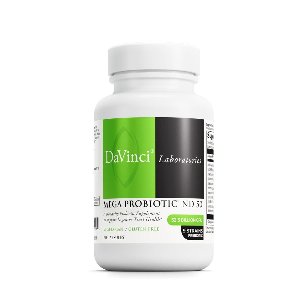 DAVINCI Labs Mega Probiotic ND 50 - 配有Prebiotive Fiber的非Dairy Probiotic 补充剂 - 消化和免疫健康支持* - 配有受益细菌的GUT 支持* - 60 蔬菜笼盖