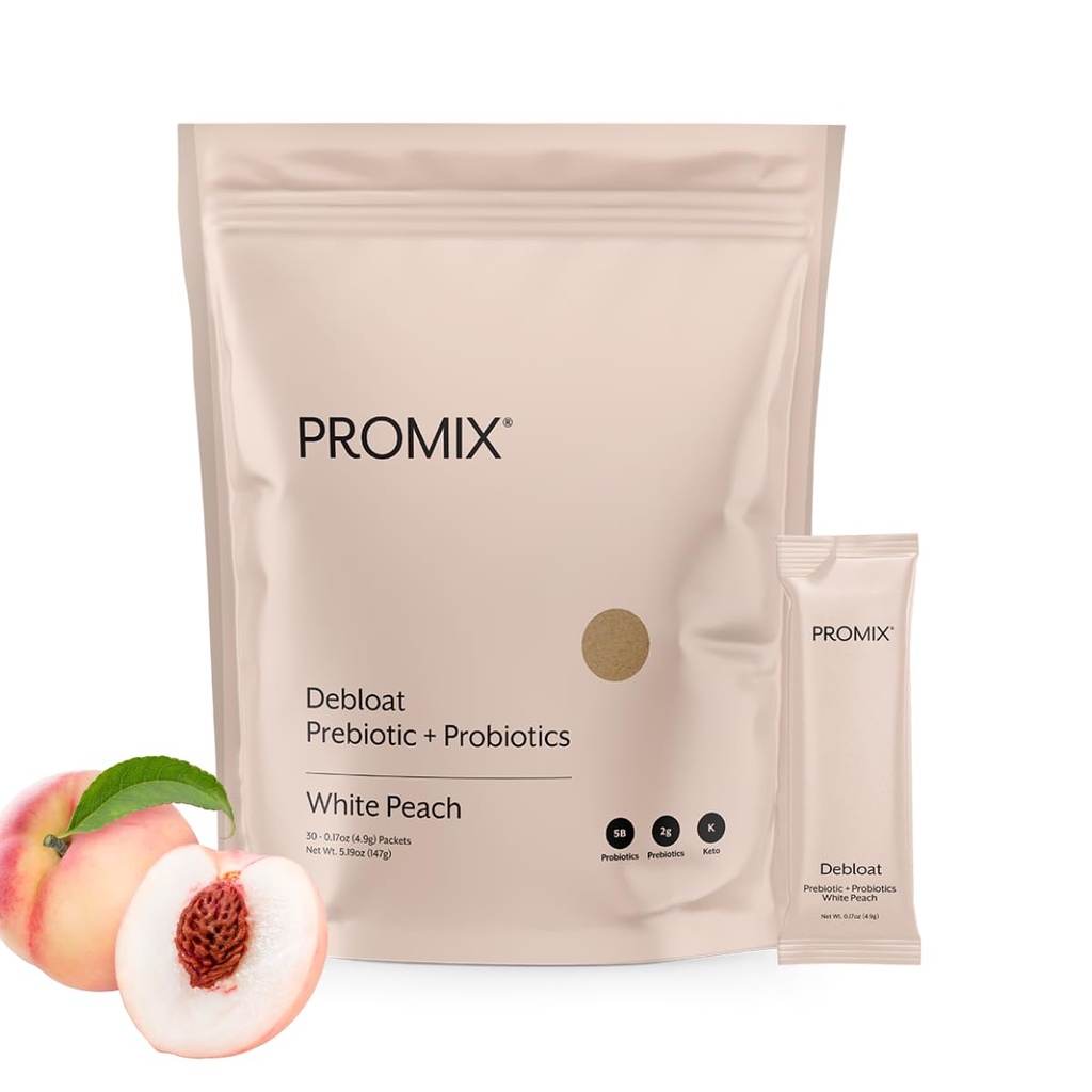 ProMix 营养 Debloat Prebiotics and Probiotics, 妇女集体救济, 男子Gut Cleanse Detox and Immune支助 - 白桃 - 30名服务员(30名)
