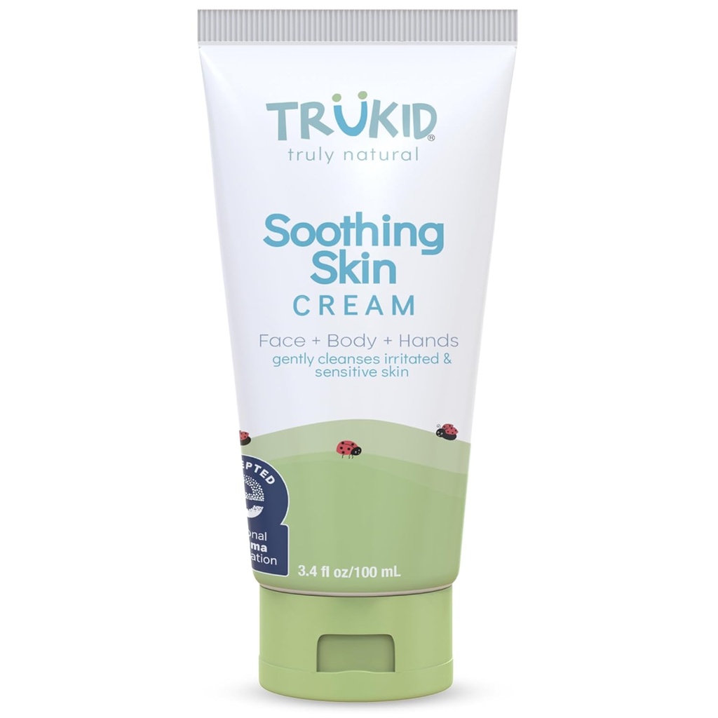 TruKid Natural Eczema Cream for Kids, Todlers & Babies, NEA - Acepted for Eczema, Safe for Scientific Skin on face, Body, & Hands, Unscent, Hydrotes & Moisturizes Irited & Ichy Skin, 3.4.