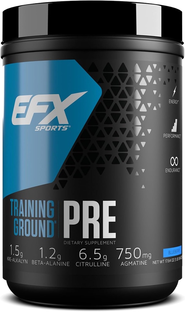 EFX体育训练场预选工作粉 |能源与肌肉泵 |与Hydromax Glycerol, Citrulline, Beta Alanine | 300mg Cafeine |20 服务(蓝莓)