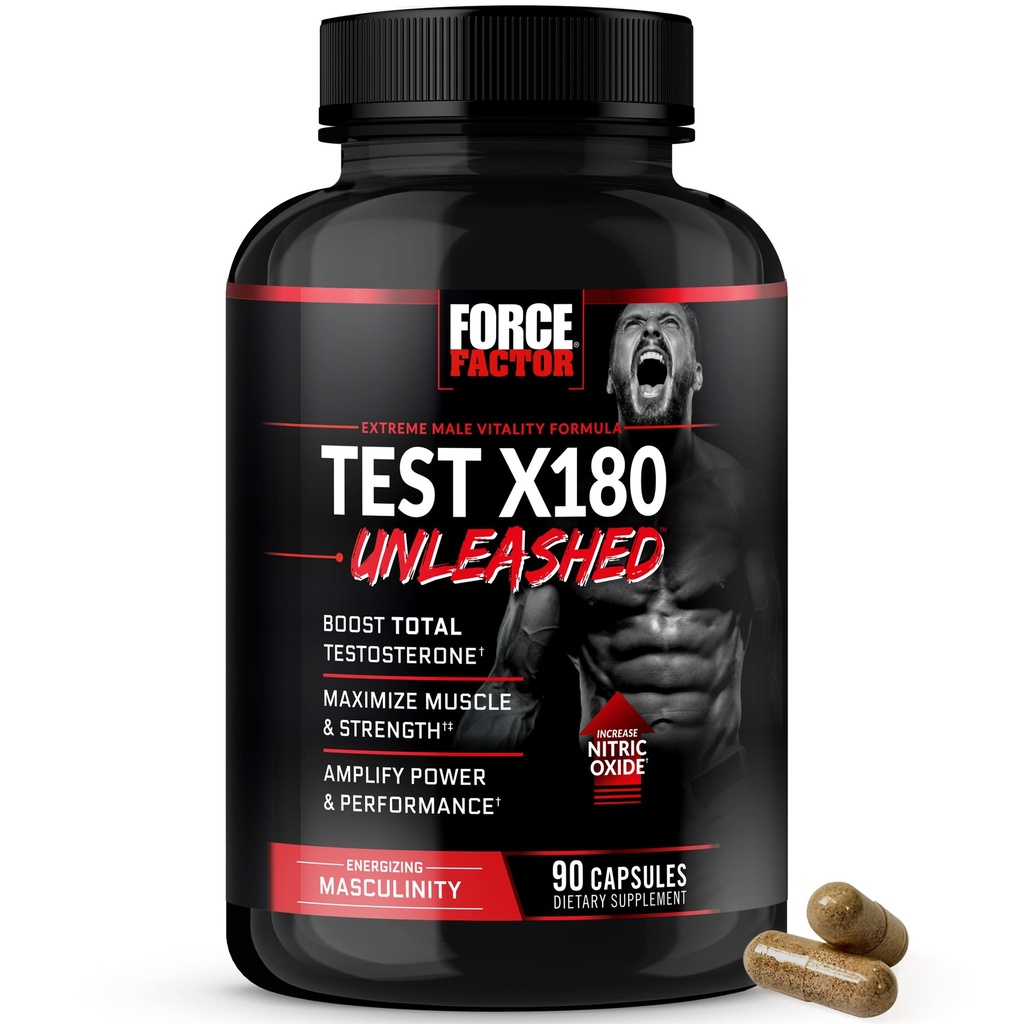 FORCE FACTOR测试 X180 男子培养肌肉、增强力量、提高性能的未释放睾丸酮助推器,男子健康睾丸酮补充剂,90