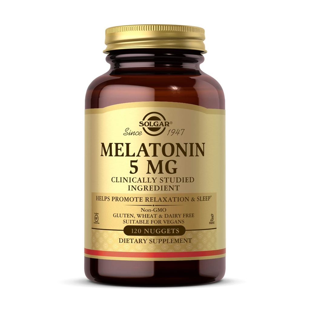Solgar Melatonin 5 mg, 120 Nuggets - 帮助促进放松和休息 - 临床研究 Melatonin - Vegan, Gluten Free, Dairy Free, Kosher - 120 服务