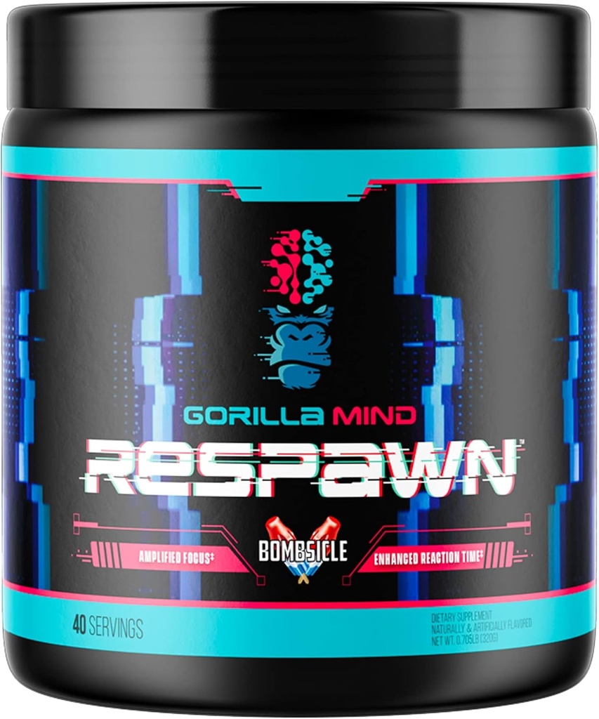 Gorilla Mind Respawn (Bombsicle) - 放大焦点、增强反应时间和清洁能源(40架服务机)的高级游戏补充剂