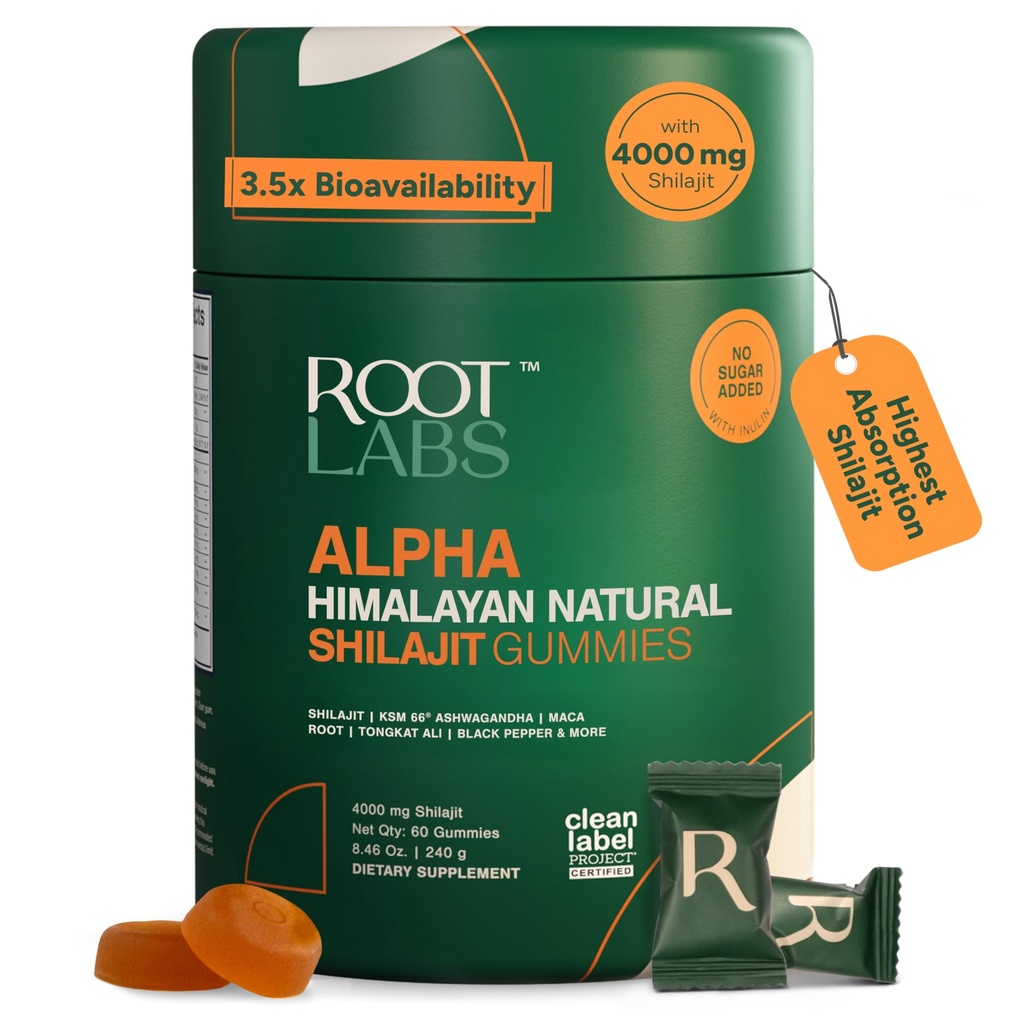 10-in-1 Alpha Shilajit Gummys → 40000 mg 纯喜马拉雅 Shilajit, Tongkat Ali, Maca Root, 75% Fulvic酸 → ShilAbsorb 生物利用率技术 → 无糖 Vegan, 85+ 履带矿物 → 60 包装