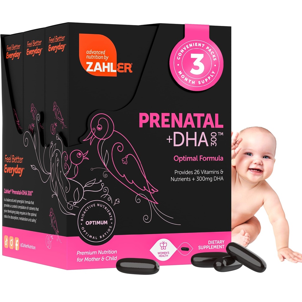 配有DHA & Folate的Zahler产前维生素 -- -- DHA补充剂和母婴产前多维生素 -- -- Kosher产前配有铁的DHA产前维生素,纳塔尔前软胶(180个计数(一包))