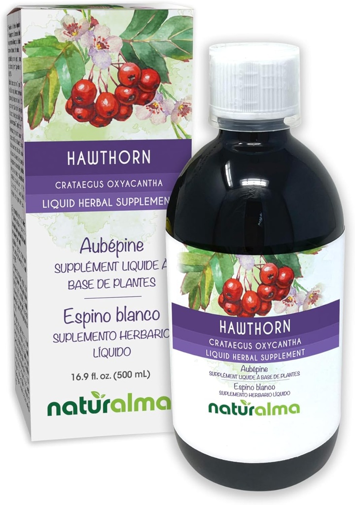 Naturalma Hawthorn (Crataegus oxyacantha) 叶和花无酒精丁香 - 16.9 fl oz 液滴提取 - 草药补充 - Vegan