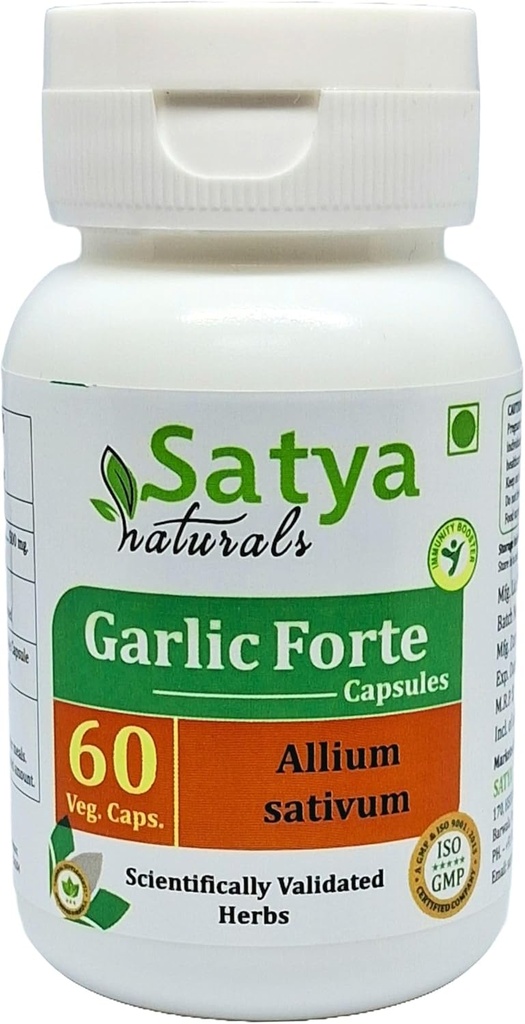 Garlic Forte Capsule 500 mg. 60 Veg. Capsule | Lahsan (Allium Sativum) 摘取 男男女女卡普莱斯 | Ayurvedic 草药补充剂/修复剂 | 10:1 堡(1瓶60 Capsules)