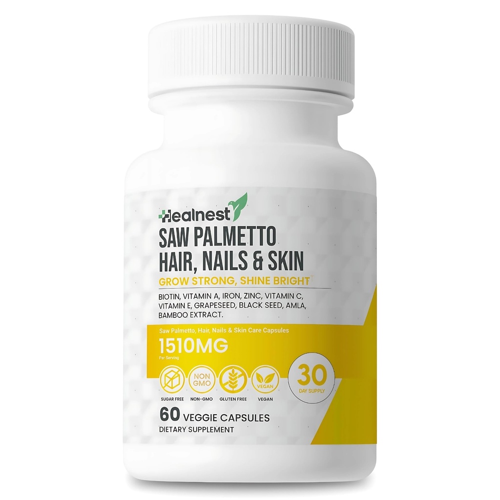 头发、钉子和皮肤护理 -- -- Saw Palmetto、Biotin、Amla -- -- 60个非GMO、Gluten Free、Veggie Capsules供男子和妇女使用