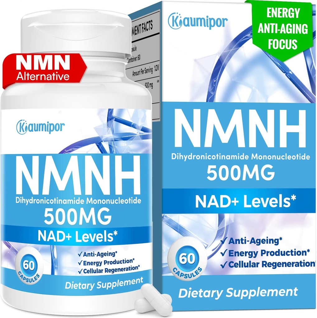 NMNH(Dihydronicotinamide mononucleotide) NMN替代补充剂,500 mg/service NAD 添加剂 NAD+ 水平,用于抗衰老、能源、豁免、焦点、60维冈卡普尔