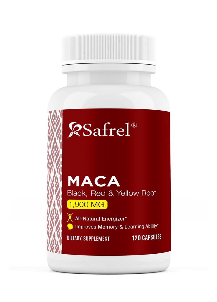 Safrel 有机马卡根黑色,红色,黄色 1900 MG 人均服务 - 120 Vegan Capsules 秘鲁马卡根 Gelatinization 100%纯非GMO 支持生殖健康 自然能量器