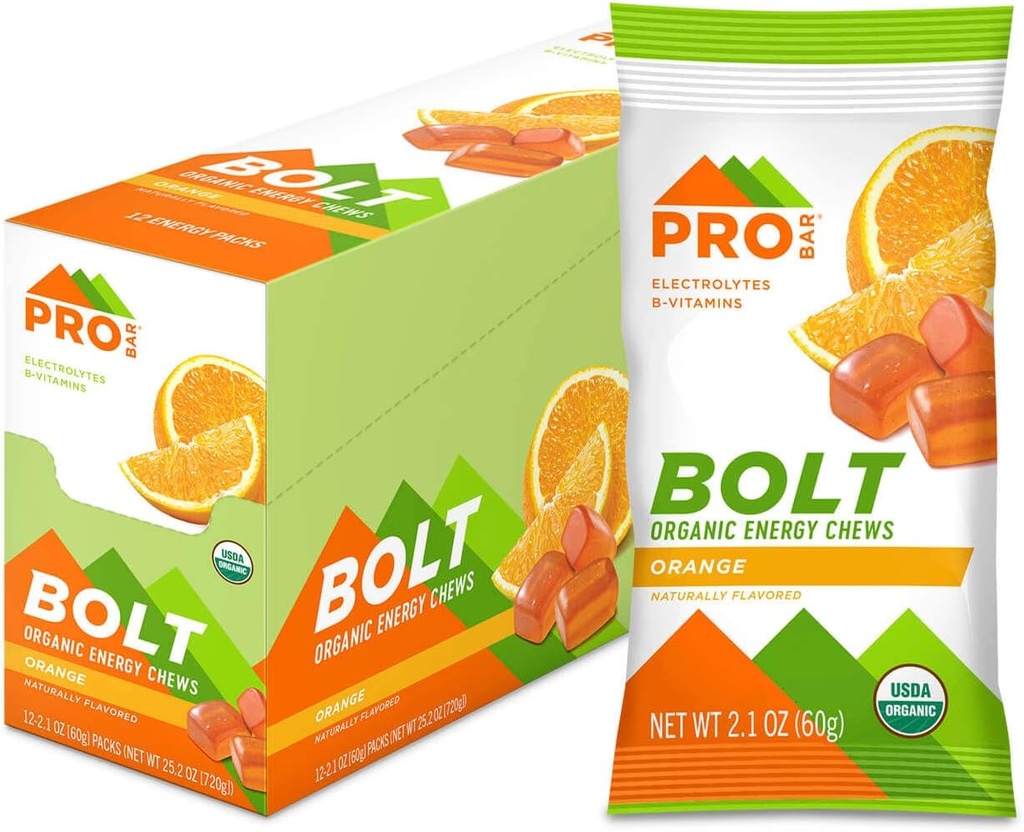 PROBAR - BOLT 有机能源 Chews,Orange,非GMO,无葡萄糖,USDA认证有机,健康,自然能源,含有维生素B和C的快速燃料胶囊(12个计数)