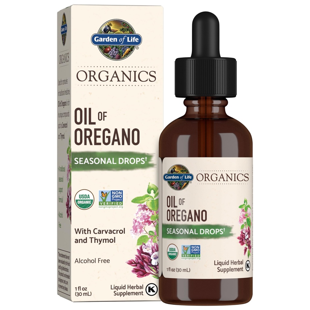 Oregano季节性液滴1fl oz(30 mL)液体,基于工厂的免疫支持----无酒精、有机、非GMO、Vegan和Gluten免费草药补充剂