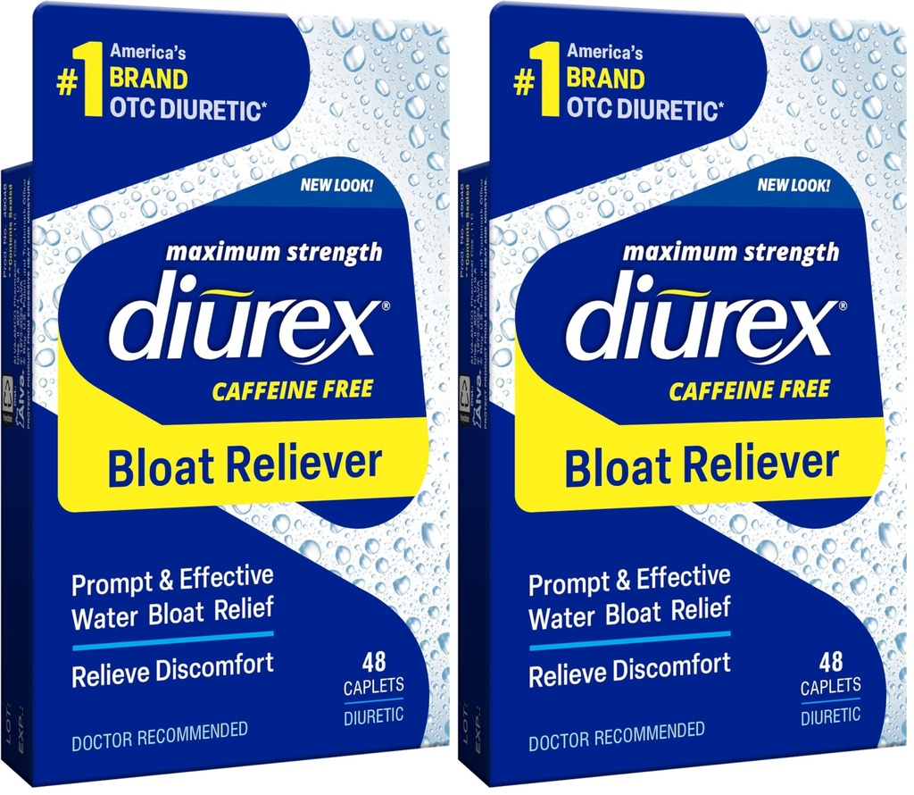 Diurex Max - 最大强度的咖啡因无二尿素药丸 - 感觉更好和不太重,48 Counter (Pack of 2)