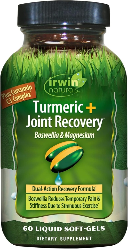 由Irwin Naturals制作的"运动后图尔克"(Turmeric After Sport by Irwin Naturals),配有Boswellia & Magnesium,强大的劳动后复苏,60个液态软胶