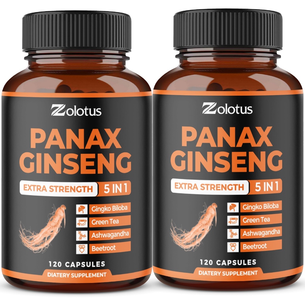 Zolotus 韩红Panax Ginseng + Ginkgo Biloba, Ashwagandha, Beetroot, Green Tea - 120 Capsules (2页)