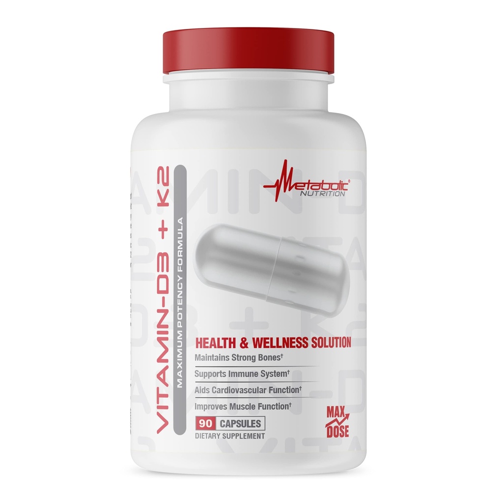 代谢营养 维生素D3 + K2, 骨与心脏健康公式, 免疫支持, 90 Vegie Caps 7000IU / Capsule Max Dose