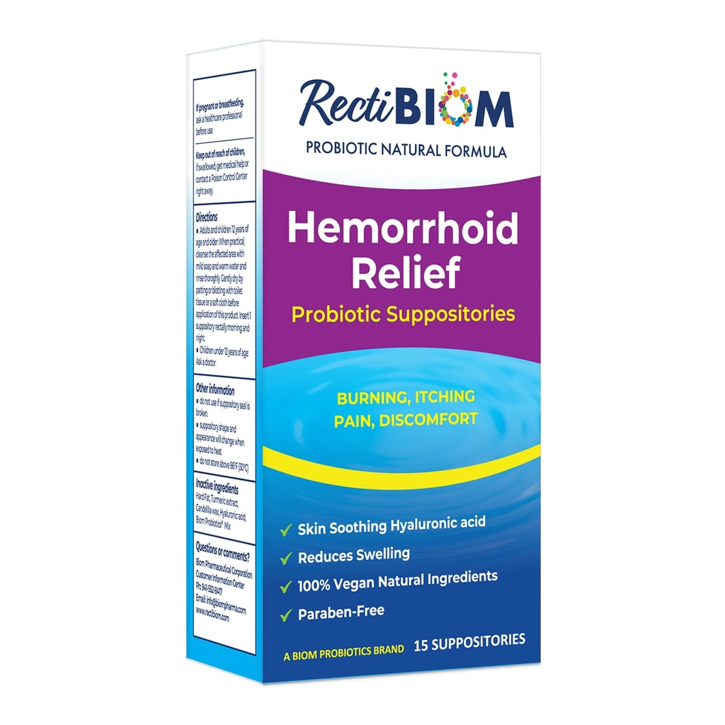 RectiBiom Probiotic Hemorrhoid Relief Suppositors with Skin Soothing Natural Informedions, Fast Relief. (原始内容存档于2018-07-09) (英语). 羟基酸和涡喷、维干、无糖制剂