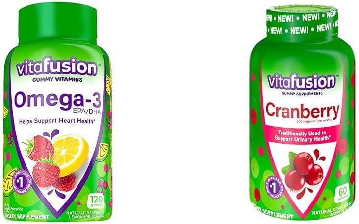配有Cranberry Gummys配给女性的维生素、120个Omega伯爵3 EPA/DHA Berry Lemonade和60个500mg Cranberry Juice配给女性
