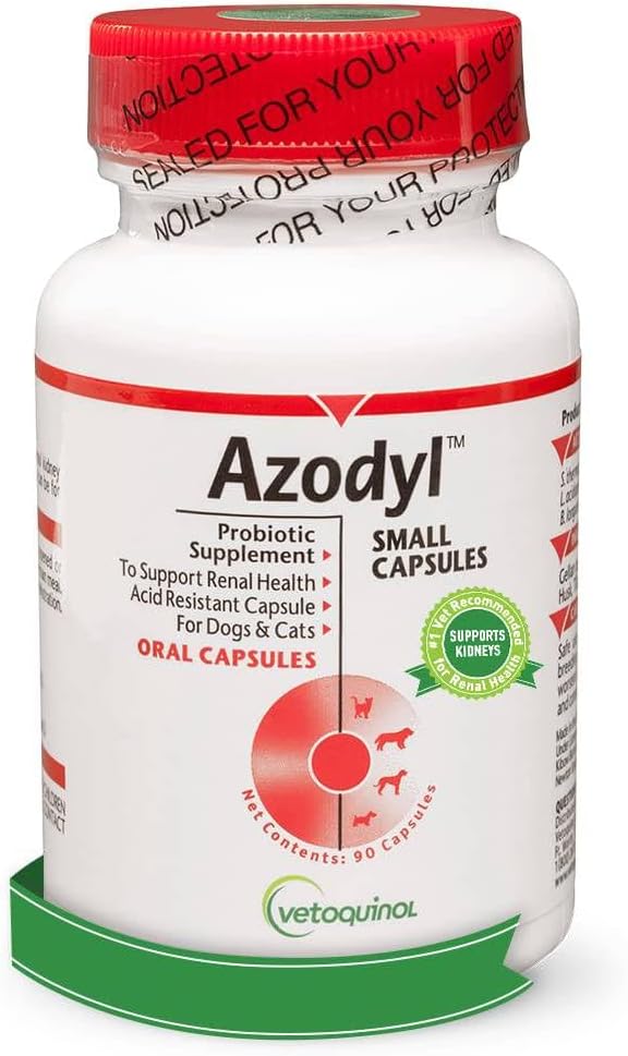 狗和猫的Vetoquinol Azodyl Kidney健康补编,90ct - Probiotic Pet Welling - 帮助支持肾功能和管理肾脏毒素 - 肾脏护理补编 - 易吞小盖