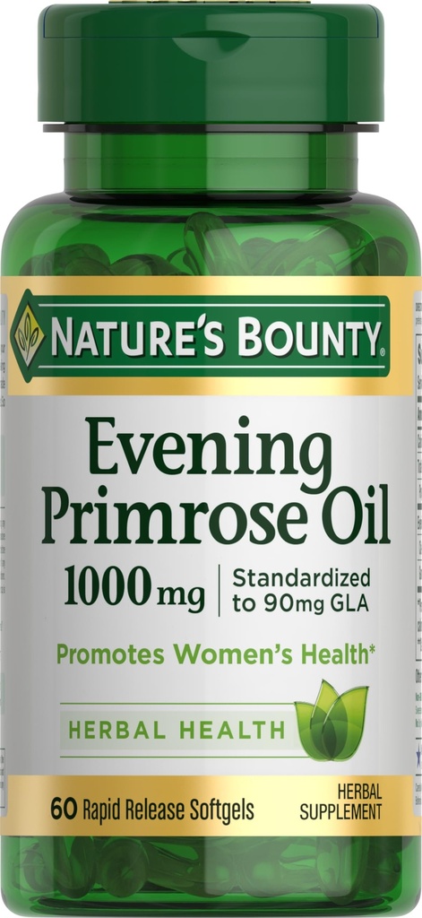 自然丰厚的Primrose油1000mg, 促进妇女的健康, 草药补充, Gluten Free, 60 快速释放软胶