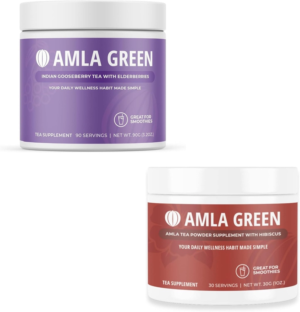 Amla Powder & Green Tea Superfood 补充品,抗氧化剂支持,用老莓(90架)和Hibiscus(30架)制造,有机,维冈