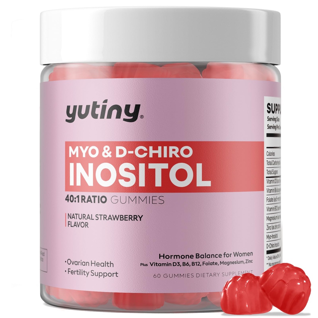 Myo-Inositol & D-Chiro Inositol Gummys, 维生素B6 B12 & Folate for Women, Vegan, 无糖,草莓 Flavor, 60 Counter