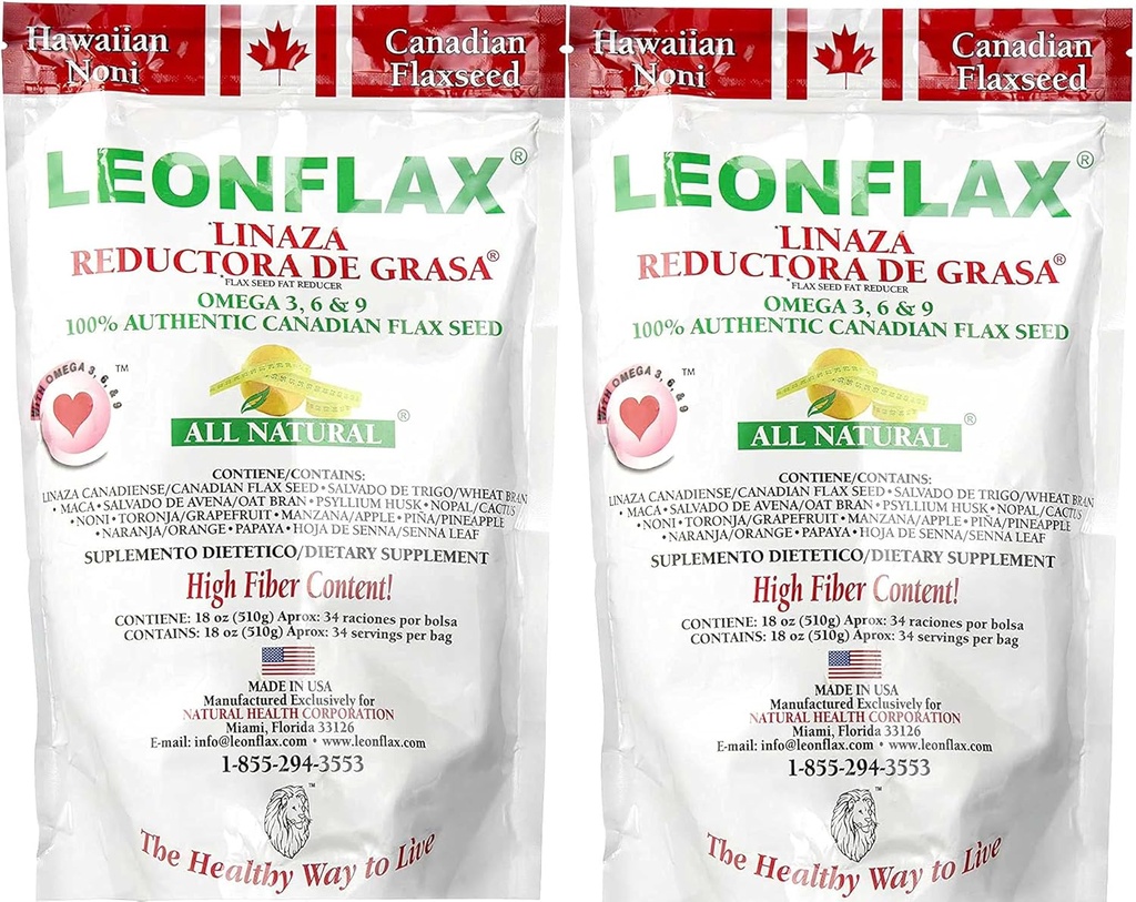 Leonflax 100% 认证 加拿大 Flax种子粉,全天然,高纤维含量,改善你消化健康饮食补充,Omega 3, 6 & 9, 18 Oz, Bag (1) (2)
