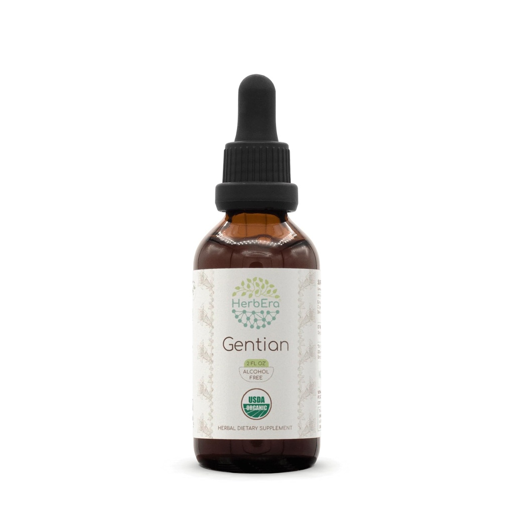 Gentian B60 无酒精草药提取剂 Tincure, 集中液滴 天然USDA 有机Gentian (Gentiana Lutea) 干根(2 fl oz)