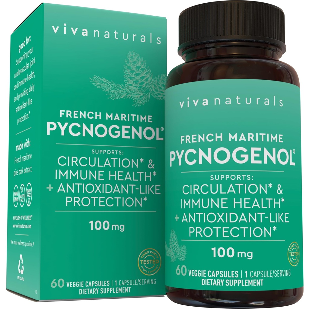 活性植物 Pycnogenol - 100mg 法国海洋松树条提取 - 支持环流,抗氧化剂类活动,联合和免疫卫生和功能 - 60 Veggie Capsules