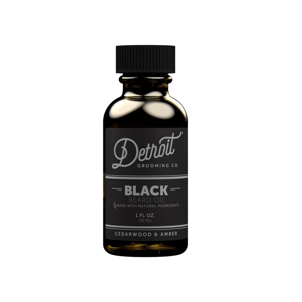 (原始内容存档于2018-09-21). Detroit Groming Beard Oil QQ 水分和营养公式 配有维生素 QQ 柴达伍德和琥珀 ^ Black(1 oz).