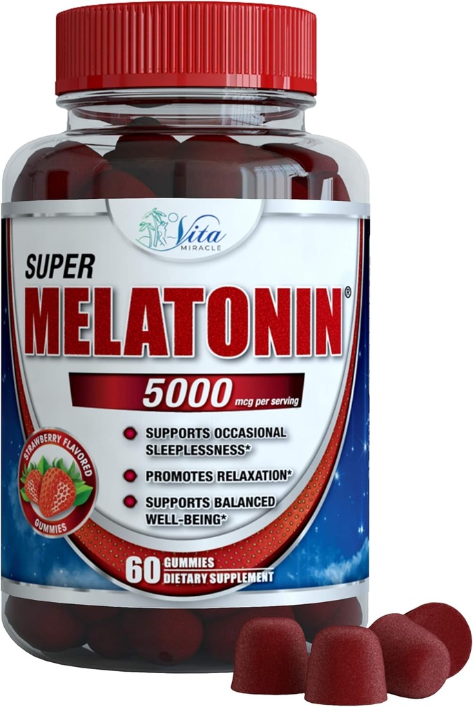 Vita Miracle Melatonin Gummys 儿童5mg -- -- 儿童超强睡眠Gummy睡眠药和成人冷静睡眠援助
