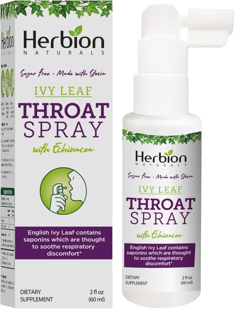 HERBION Naturals Throat Spray, Soothes Respirated 与英语常春藤的力量不适,Marshmallow,以及Echinacea的成人和儿童提取物, 2 Fl Oz, Pack of 1
