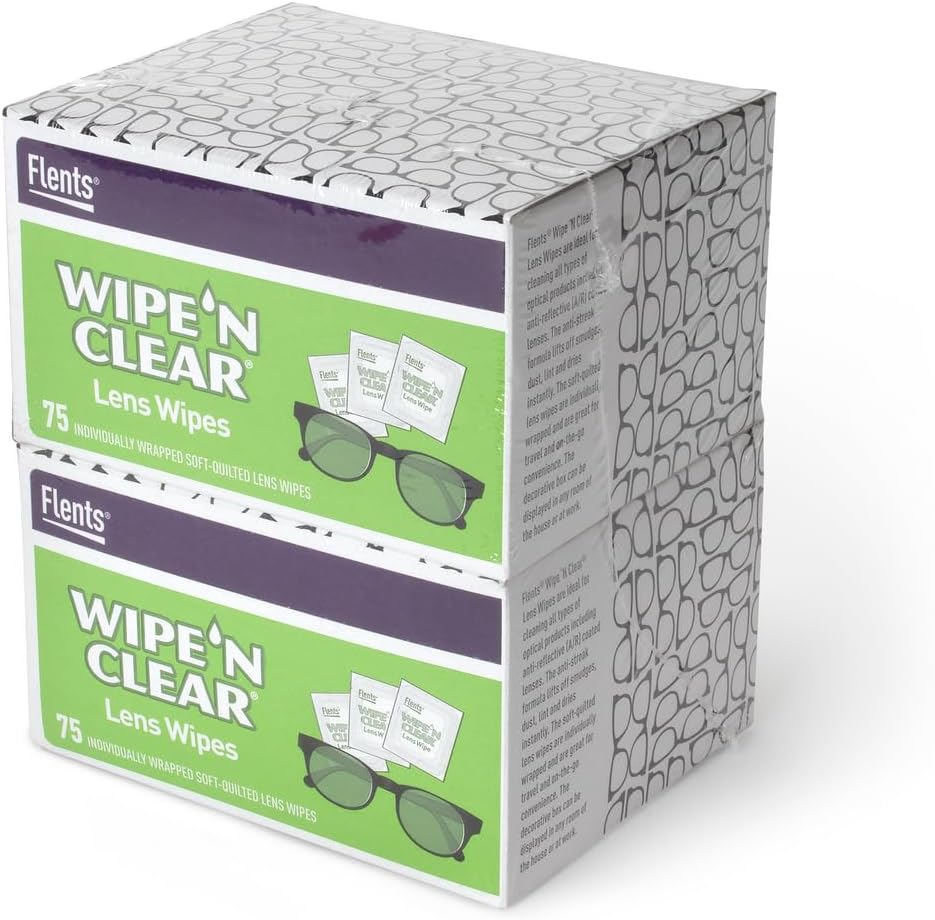 Flents Lens 擦拭、擦拭 'N 清扫、150 计数、预调、无刺、玻璃安全、太阳镜、清扫、清晰视野、个人包装用于旅行和方便,在美国制造