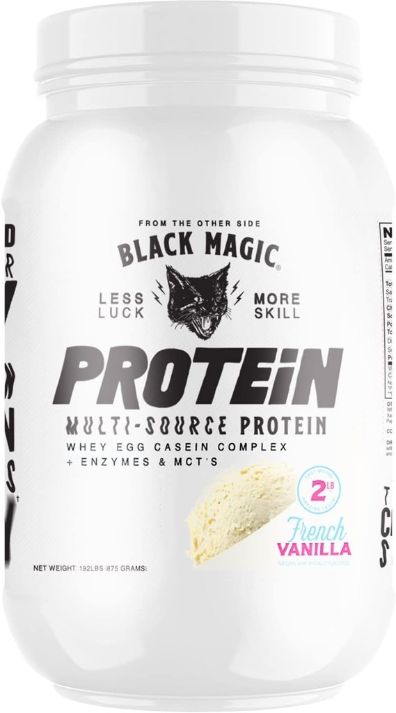 黑魔法多源蛋白 - Whey, casein, Enzymes, & MCTs - 预后工作 - Keto, 低糖, Gluten Free - 法国香草 - 24g 蛋白 - 2 LB