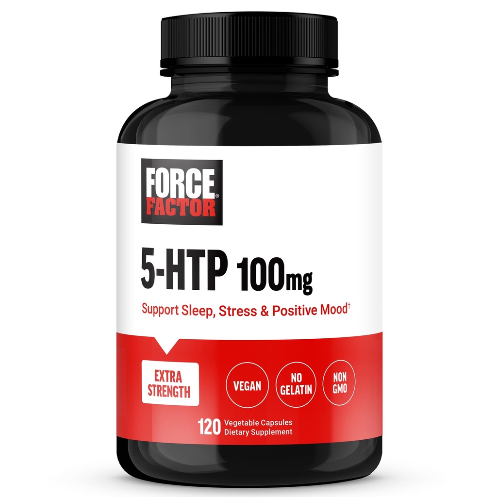 FORCE FACTOR 5HTP睡眠援助和Mood支持补充,外力5HTP,支持冷静和压力平衡的成年人自然睡眠补充,Vegan,非GMO,120卡普尔