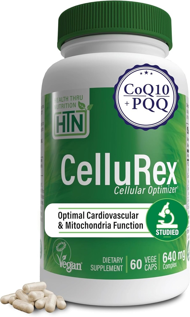健康 Thru营养 CoQ10 Plus PQ和Red Spinach QQ Cellurex 大脑循环能和Mitochondria功能支持优化剂 QQ 认证 Vegan QQ 非GMO(60包)